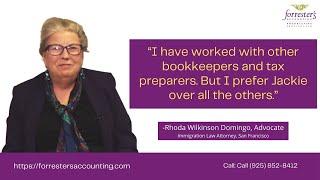 Rhoda Wilkinson Domingo's Testimonial for Jackie Forrester's Accounting  and Bookkeeping Services