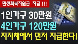 '민생회복지원금' 지급~, 1인가구 30만원, 4인가구 120만원 / 지자체에서 먼저 지급한다!!!