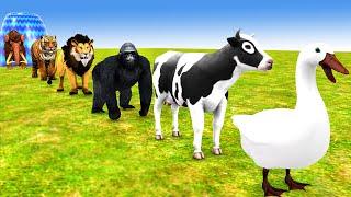 Duck Cartoon Paint Animals Gorilla Cow Lion Dinosaur Horse Elephant Wild Animals Crossing Fountain