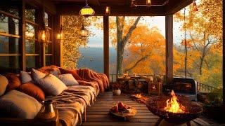 Sunny Autumn Morning in a Cozy TreehouseCracking Fireplace, Falling Leaves, Lake sounds & birdsong