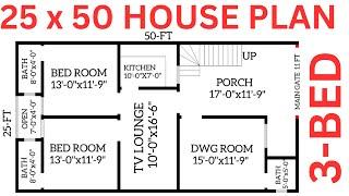 HOUSE PLAN 25*50 DESIGN | 3 BED ROOM | 1250 SQ FEET | हाउस प्लान 25*50 डिज़ाइन | LAYOUT PLAN