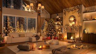 Relaxing Christmas Jazz Music in Warm Christmas Apartment Ambience 2025  Snowfall & Cozy Fireplace