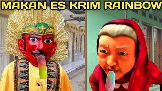 NENEK KEBAYAN UPIN IPIN MAKAN ES KRIM PADDLE POP RAINBOW, ONDEL ONDEL MAKAN ES KRIM CAMPINA RAINBOW