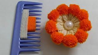 Super Easy Woolen Flower making with Hair Comb | Easy Hand Embroidery Flower | Sewing Hack