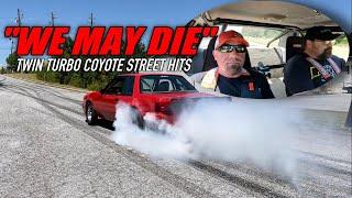 BRUTAL street hits in a twin turbo, coyote swapped fox body!