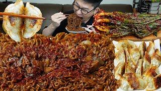 고기양파 듬뿍짜파게티와 직접만든 파김치에 군만두 먹방 Jjapaghetti MUKBANG