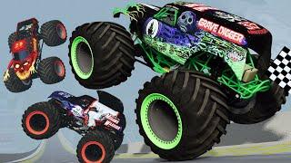 MONSTER JAM Epic High Racing Jumps and Crashes Mohawk Warrior, Storm Damage, Max D | BeamNG.Drive