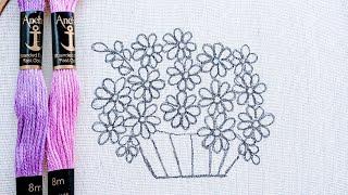 VERY VERY EASY FLOWER BASKET EMBROIDERY DESIGN FOR BEGINNERS/VERY EASY EMBROIDERY