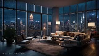 Modern Apartment with Panoramic Rainy Cityscape |  4K Rain Sounds for Sleep and Relaxation