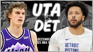 Utah Jazz vs Detroit Pistons Full Game Highlights | Dec 19 | 2025 NBA Season