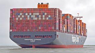 NEW GIANT HAPAG LLOYD CONTAINER SHIP SINGAPORE EXPRESS ON THE WAY TO ANTWERP - 4K SHIPSPOTTING 2024