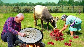 One Day Of Grandma and Grandpa in the Caucasus Mountain Village! | Grandma Cooked BEEF GUTAB