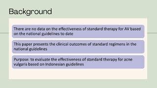 Effectiveness of Standard Therapy for Acne Vulgaris – Video abstract [469143]