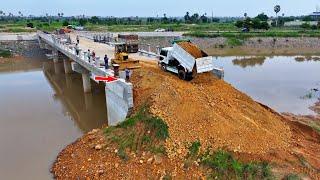 Amazing Powerful Dozer Pushing Soil & Dump Trucks Dumping Soil Build Road Best Connection Processing