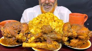 ASMR Spicy Two Whole Chicken Roast, Mutton Nalli Curry, Mutton Fat Curry with Rice Eating Show