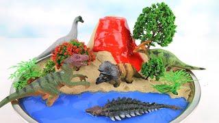 DIY VOLCANO ERUPTION with Lava. Learn Dinosaurs Volcano Science Kit for Kids Mini beach Kinetic Sand