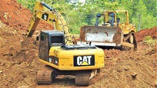 Construction Equipment Excavator Bulldozer Working Building New Road