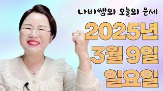 2025년 3월 9일 (일) 나비쌤의 오늘의 운세  종합운/연애운/금전운/행운의컬러/띠별운세/타로카드/사주팔자/주역타로