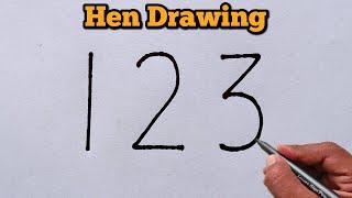 Hen Drawing From Number 123 | Hen drawing with number | Number Drawing Online