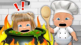 Baby & Girlfriend Trapped in Roblox Crazy Kitchen!