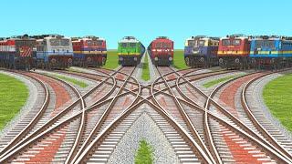 8 TRAIN CROSSING ON CURVED CUT SMALL DIAMOND RAILROAD | Electric Train | Railwork | Train Simulator