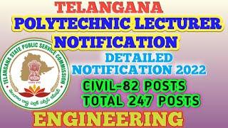 POLYTECHNIC LECTURER NOTIFICATION IN TELANGANA || CIVIL ENGINEERING-82 POSTS || 247 POSTS ||