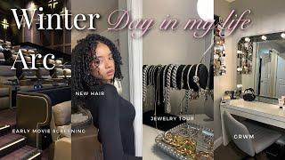 DAY IN THE LIFE of a HOMEBODY | Early Movie Screening, Jewelry Tour, SNOW day, New hair, GRWM