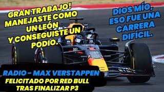 Radio Max Verstappen, Felicitado Por Red Bull, Tras Finalizar P3. F1 radio