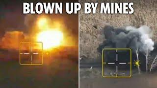 Moment Ukrainian remote mines take out Russian heavy equipment in huge explosions