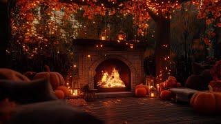 Autumn Jazz & Cozy Porch Vibes  Pumpkin Carving & Rain Sounds for Relaxation 