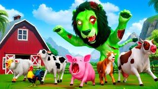 Giant Zombie Lion vs Farm Animals! Epic Rescue Adventure to Save the Farm from a Fierce Battle!