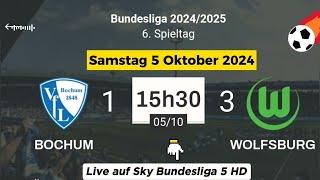 BUNDESLIGA : Bochum 1 - 3 Wolfsburg live auf Sky Bundesliga 5  HD - 05.10.2024 um 15:30 Uhr