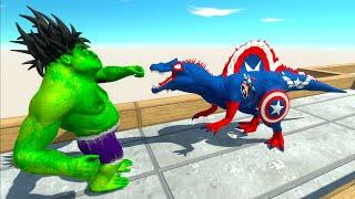 HULK GORO vs CAPTAIN AMERICA SPINOSAURUS SKY DEATH RUN - Animal Revolt Battle Simulator