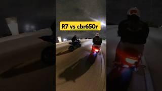 yamaha R7 vs Cbr650r.  #bike #motorcycle #yamaha #60roll #race #cbr650r #r7 #bikelife #1320video