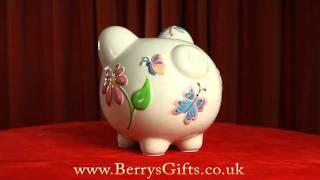 Extra Large Embossed Ceramic Piggy Bank - Butterfly