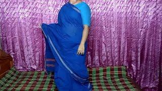 Blue Color Cotton Saree Draping with Blouse Perfectly | By Bengali Wear Media