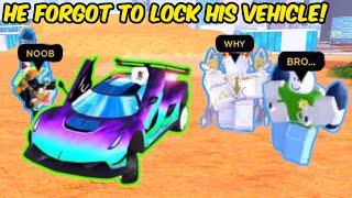 TRYHARD COP FORGOT to LOCK his VEHICLE... | Roblox Jailbreak