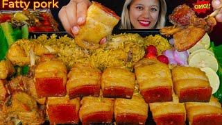 SUPER FATTY PORK AND SPICY CHICKEN BIRYANI WITH FAT MUSTARD LEAVES GRAVY MUKBANG ASMR 