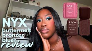 *NEW* NYX BUTTERMELT BRONZER + BLUSH REVIEW ON DARK SKIN | swatches, try on + first impression