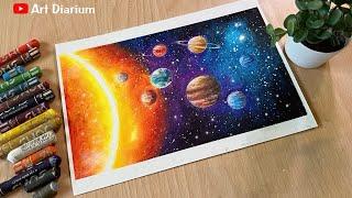 Solar System Drawing with Oil Pastel - Step by Step for beginners #domsoilpastel