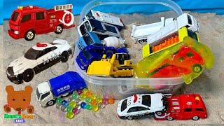 Box Full of Diecast Cars Trapped in Ice, Slime, Balloon! 【Kuma's Bear Kids】