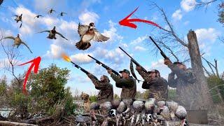 Secret TIMBER Slough! Duck Hunting 4 Man LIMIT! INSANE Mixed bag - Public Land Duck Hunting