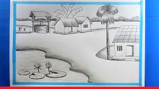 Village Scene Drawing Tutorial || Drisso Drawing || Sketch