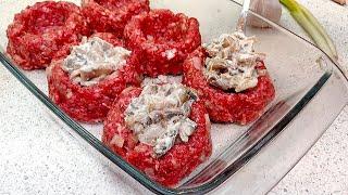 Quick and tasty recipe for minced meat nests with mushrooms, I cook delicious dinner