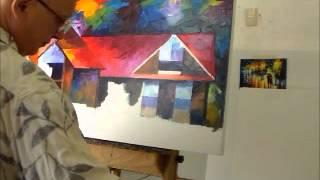 Leonid Afremov painting a commissioned painting   - complete video