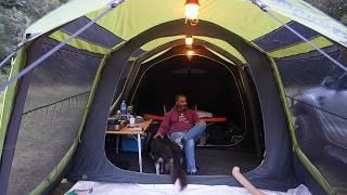 Car Tent Camping In Rain Storm With Dog