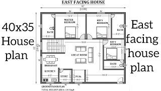 40x35 east facing house plan | 40x35 simple house design | 40*35 house plan 3bhk | 40*35 house plan