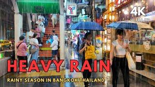 [4K UHD] Walking in The Heavy Rain in Bangkok | Heavy Rain Sounds during Rainy day