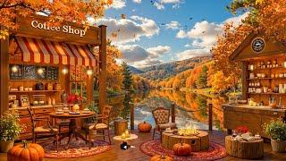 Relaxing Autumn Jazz by the Lake  Outdoor Cafe Shop Ambience with Warm Jazz Music for Work, Unwind