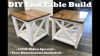 DIY Farmhouse End Table Build - EASY Build with MINIMAL Tools - Tutorial Video (Dimensions Included)